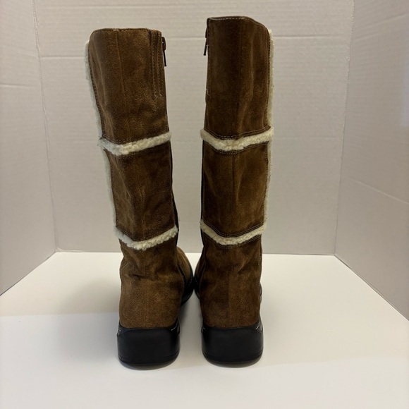 Vintage BASS Shearling Boots Leather Upper Womens 7M Brown Round Toe Block Heel - Picture 5 of 17